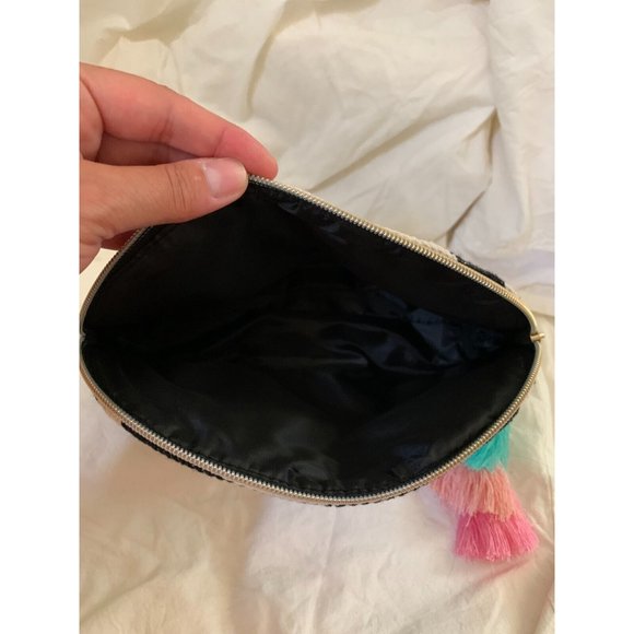 Ecru Cosmetic Essentials Clutch Bag Black Striped Tassels Top Zip Pastel Tassels - Picture 6 of 6